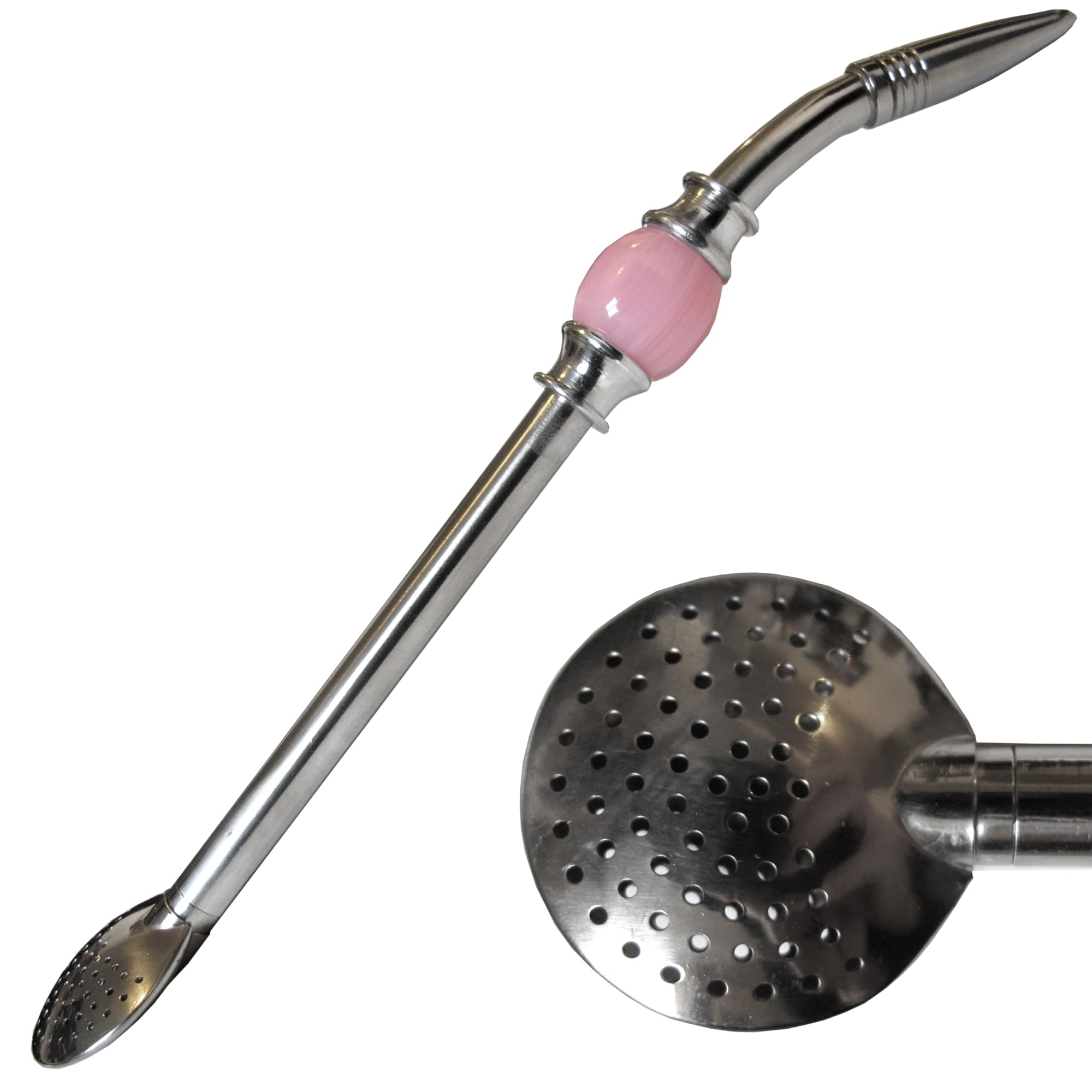 Exquisite Luxury Brazilian Bomba with Pink Bead - Bombilla for Yerba Mate