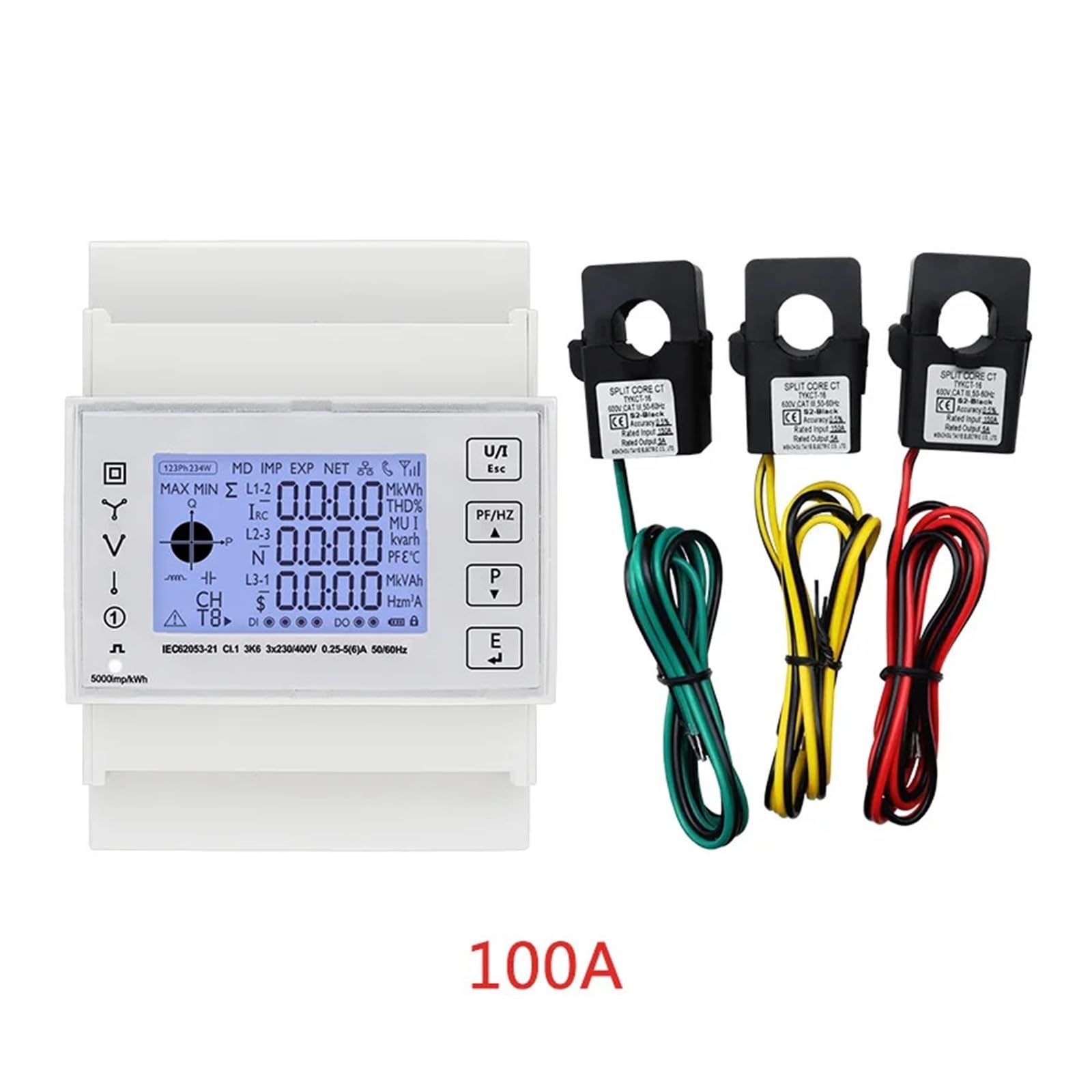 Licznik prądu TAC4321CT trójfazowy wielofunkcyjny licznik energii z przekładnikiem prądowym KCT16 230/400 VAC (z 3 szt. KCT16 100A)