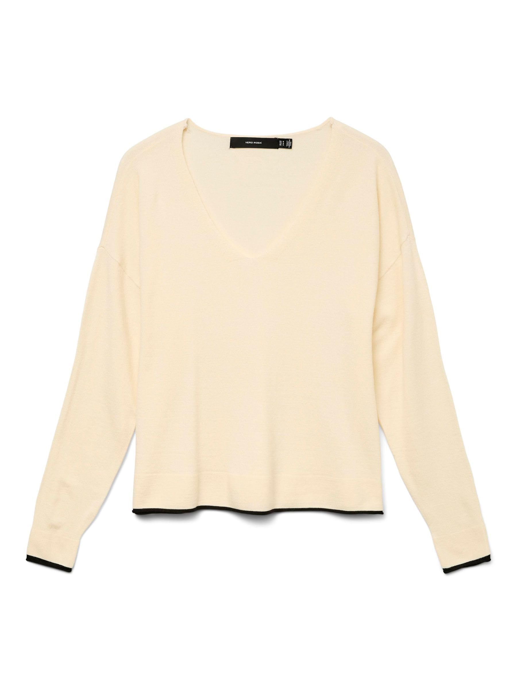 VERO MODA Women's Vmbreeze LS V-Neck Pullover Ga Boo Knitted Jumper, Birch, L