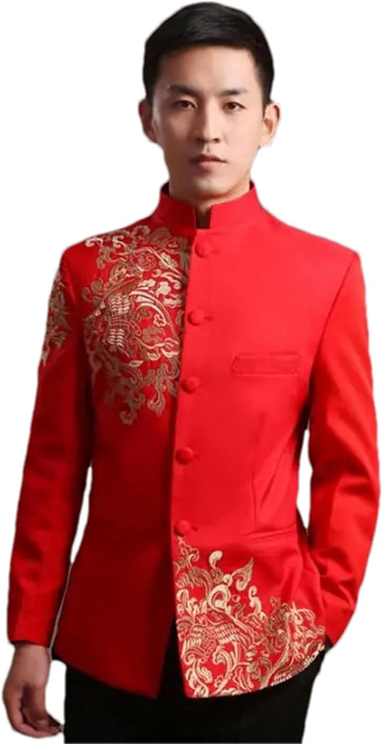 Man Traditional Chinese Jacket Groom Tang Vintage Clothing Wedding Men Red Coat Embroidery Chinese tunic suit Blazer