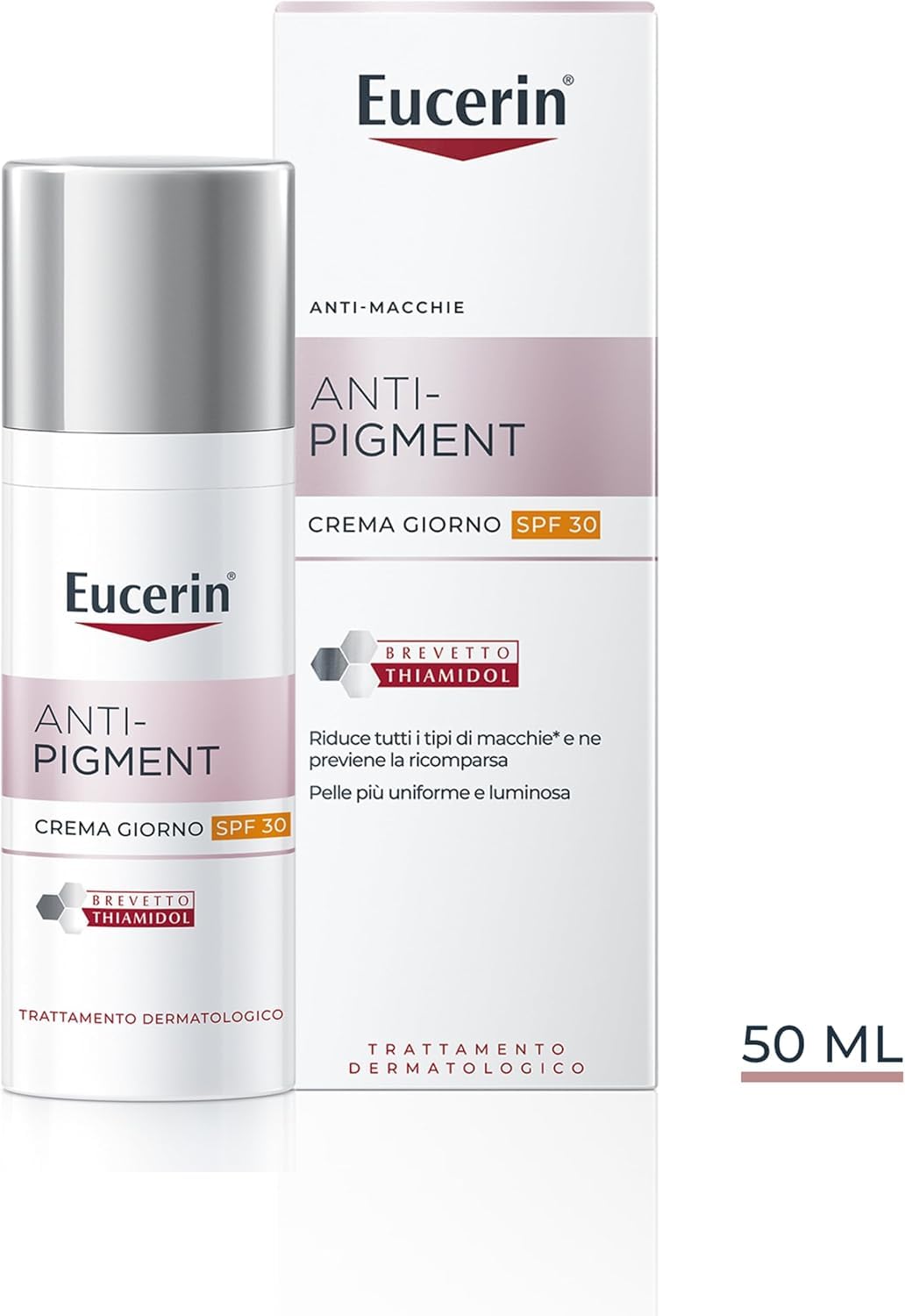 Eucerin Anti-Pigment Crema Viso Giorno SPF30 50 ml, Crema antimacchie viso per una pelle più uniforme e luminosa, Formula arricchita con SPF 30, filtri UV e Thiamidol per tutti i tipi di pelle