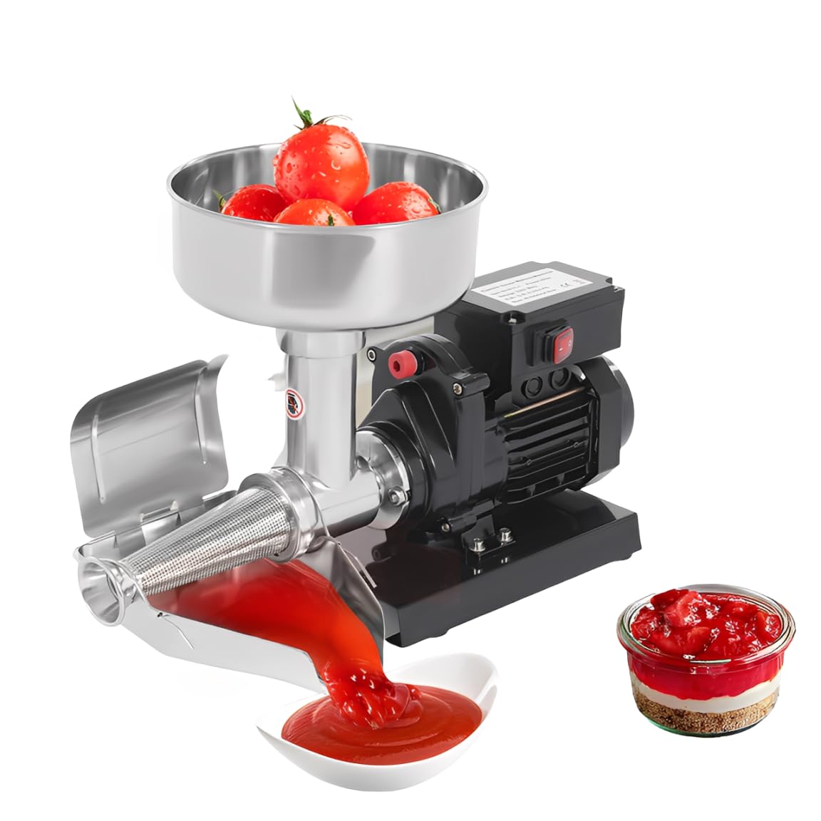 Tomatenpresse Elektrisch, 450W Tomatenpresse, 220V, Edelstahl, Kühlkörperlöcher für Ketchup, Blaubeersauce und andere Saucen - 49.5 x 25 x 34.5cm
