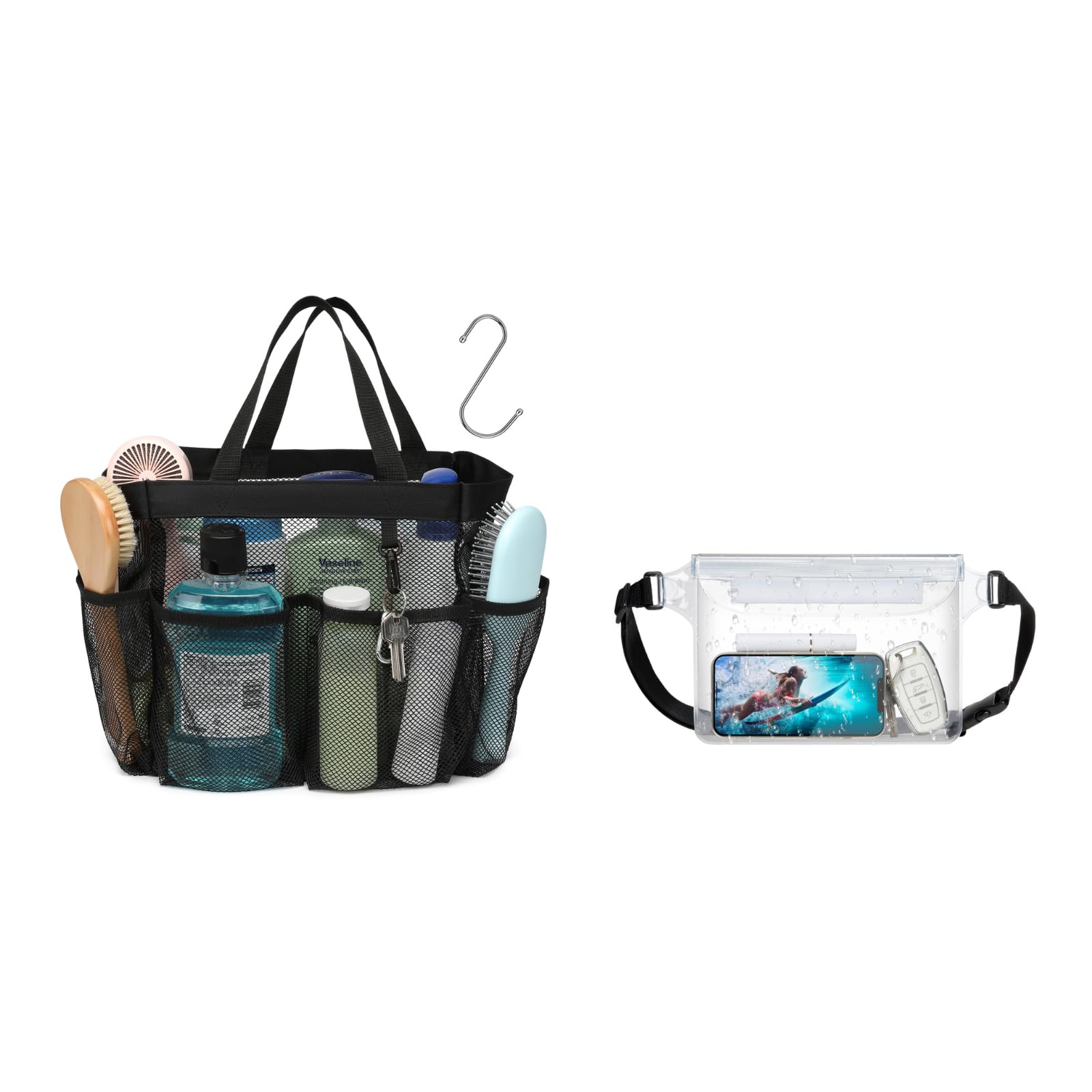 F-color Mesh Shower Caddy Bundle with Waterproof Pouch with Waist Strap