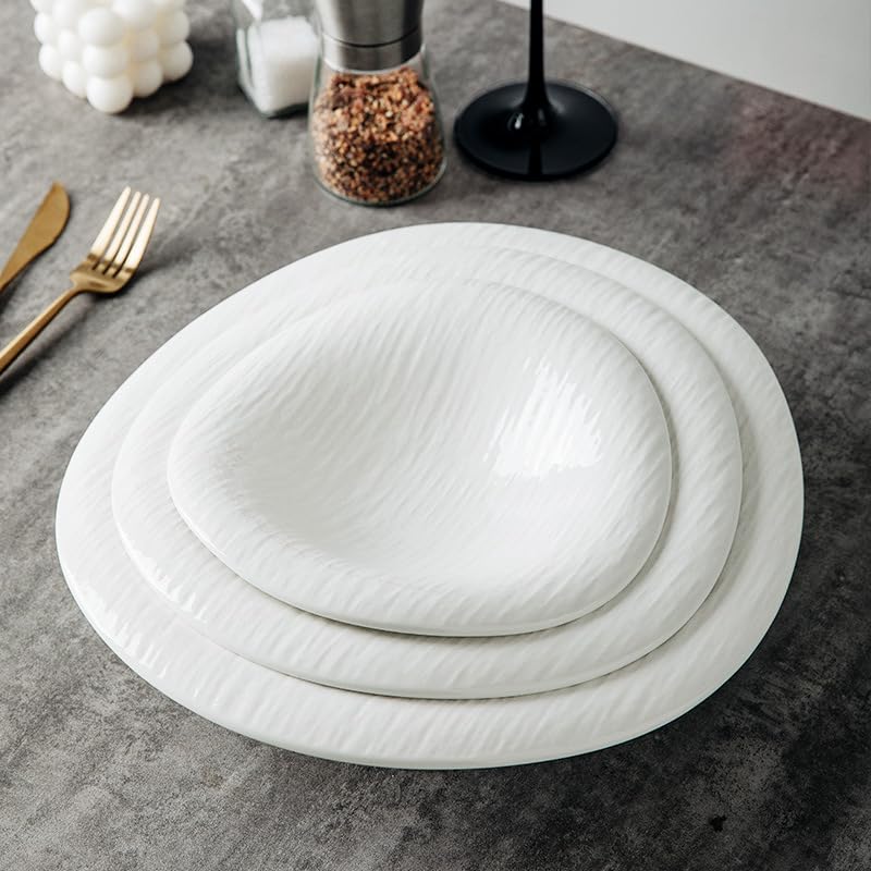 Ceramiczna zastawa stołowa Kuchnia o specjalnym kształcie miska na zupę salaterka deserowa biała ceramiczna nieregularna naczynie talerz do zupy restauracja hotelowa zastawa stołowa (Color : 10 inche