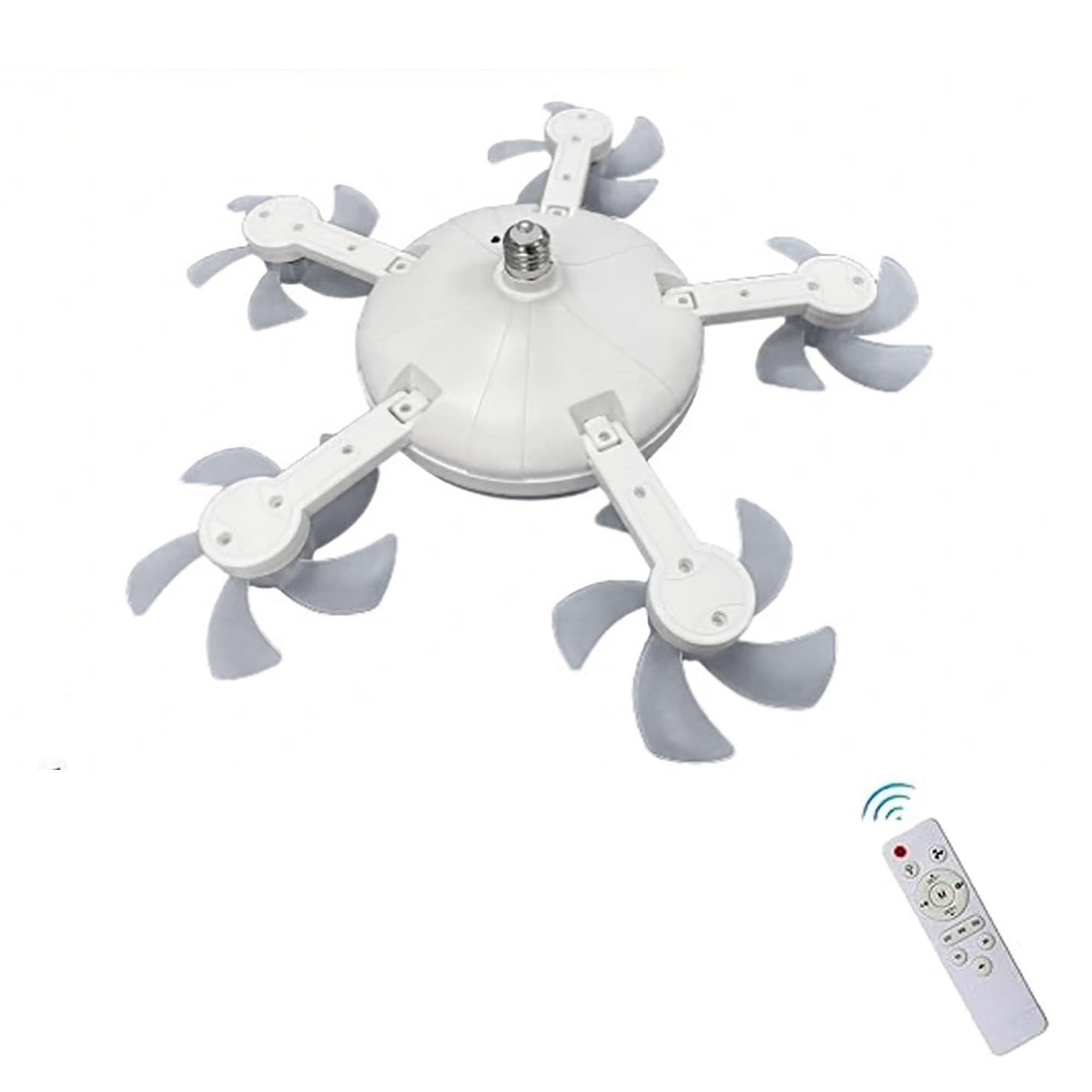 E27 Enchufe Led Luz Del Ventilador, Luz Del Ventilador De Techo, Lampara Ventiladores Dron, 3-Color Atenuación, 3 Velocidades Del Viento Para Dormitorio Sala De Estar Cocina,5 fan blades