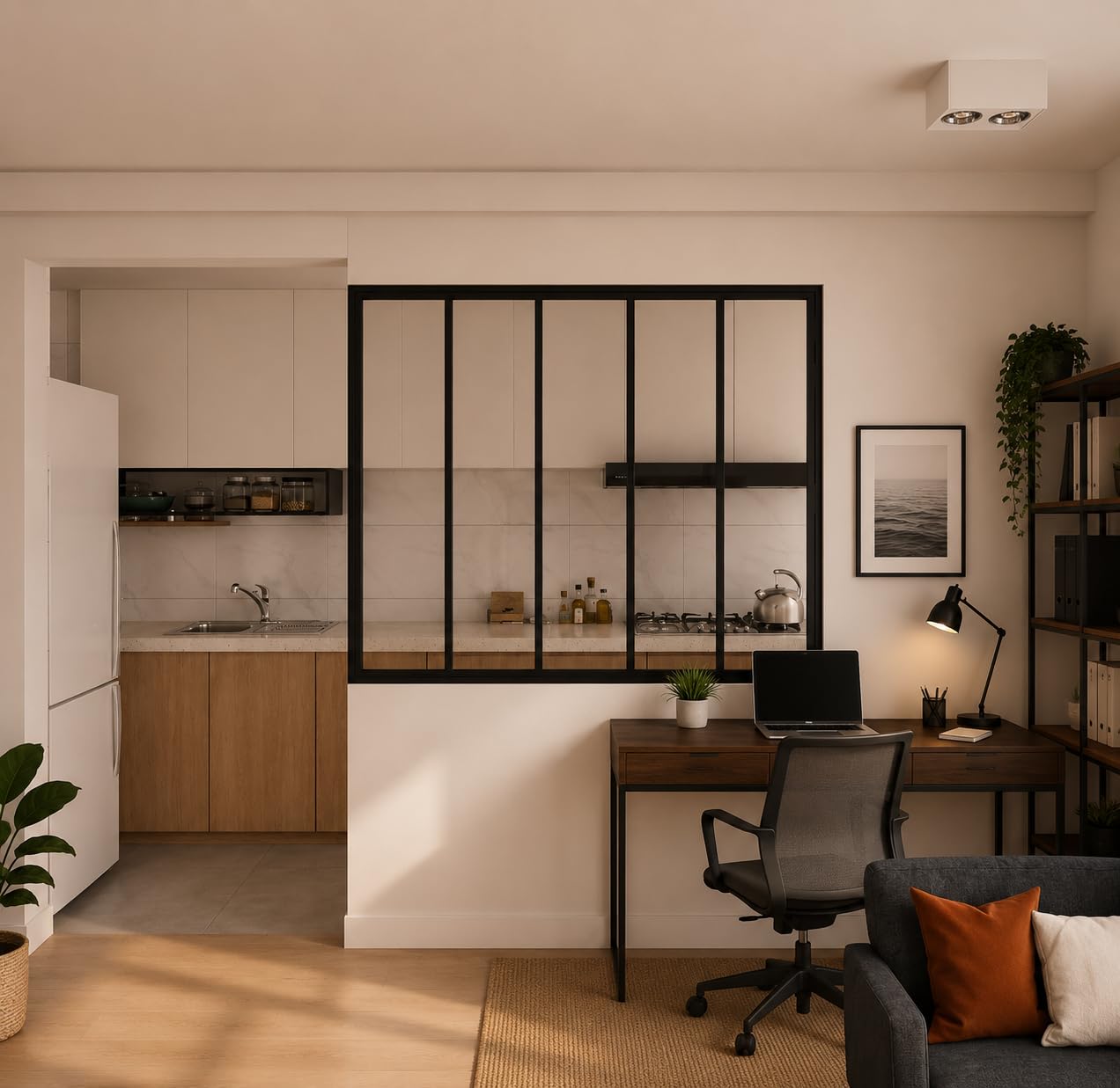 Schulte verrière fenêtre intérieur h.130xl.153 cm, 5 vitrages, cadre noir | style atelier carreaux transparents prête à poser