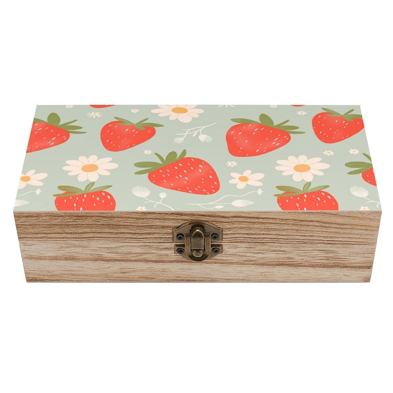asbwuo Daisy And Strawberry Vintage Wooden Keepsake Box