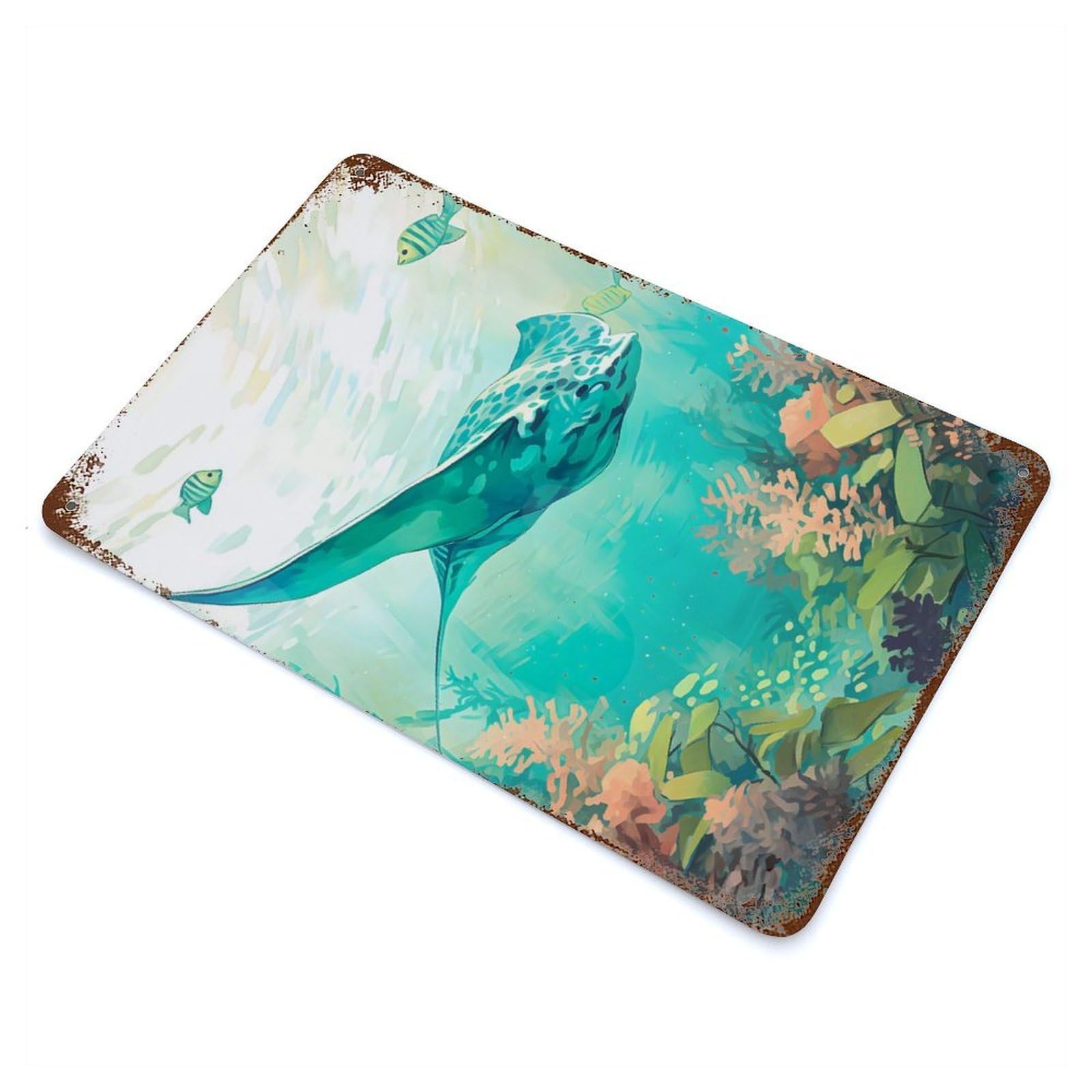 Manta Ray Ocean Rustic Tin Plaque 11.8"x7.9", Industrial Home Decor for Pub, Kitchen And Man Cave Decor