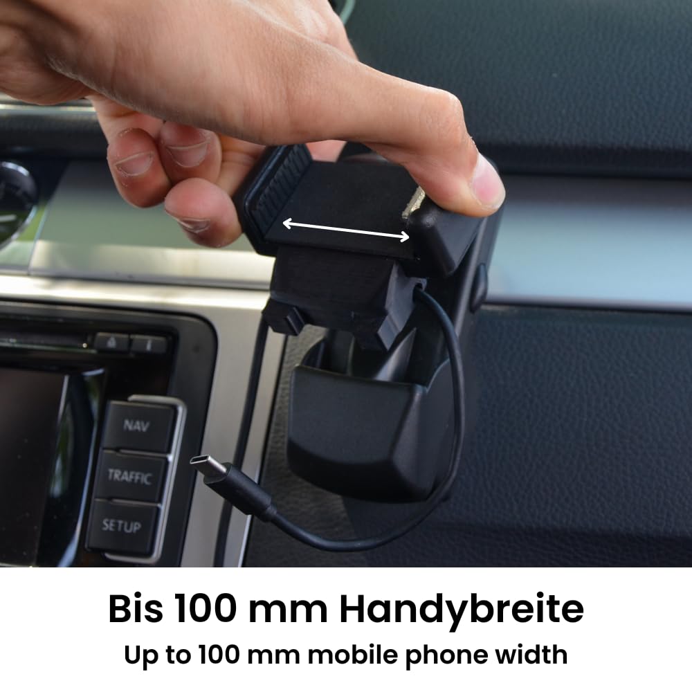 VW uchwyt na telefon komórkowy | dedykowany montaż | kabel do ładowania USB-C | pasuje do VW Passat, Golf, Touran, Polo, T5 (2003–2014)