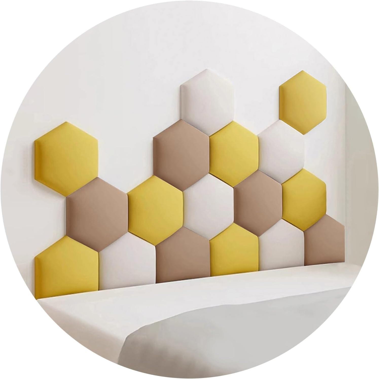 Anti-Collision Padded Wall Panels 3cm Thick Peel and Stick Hexagon Wall Padding Scratch-Resistant Fabric Headboard Bedroom Wall Decor(Gold,120x70cm)
