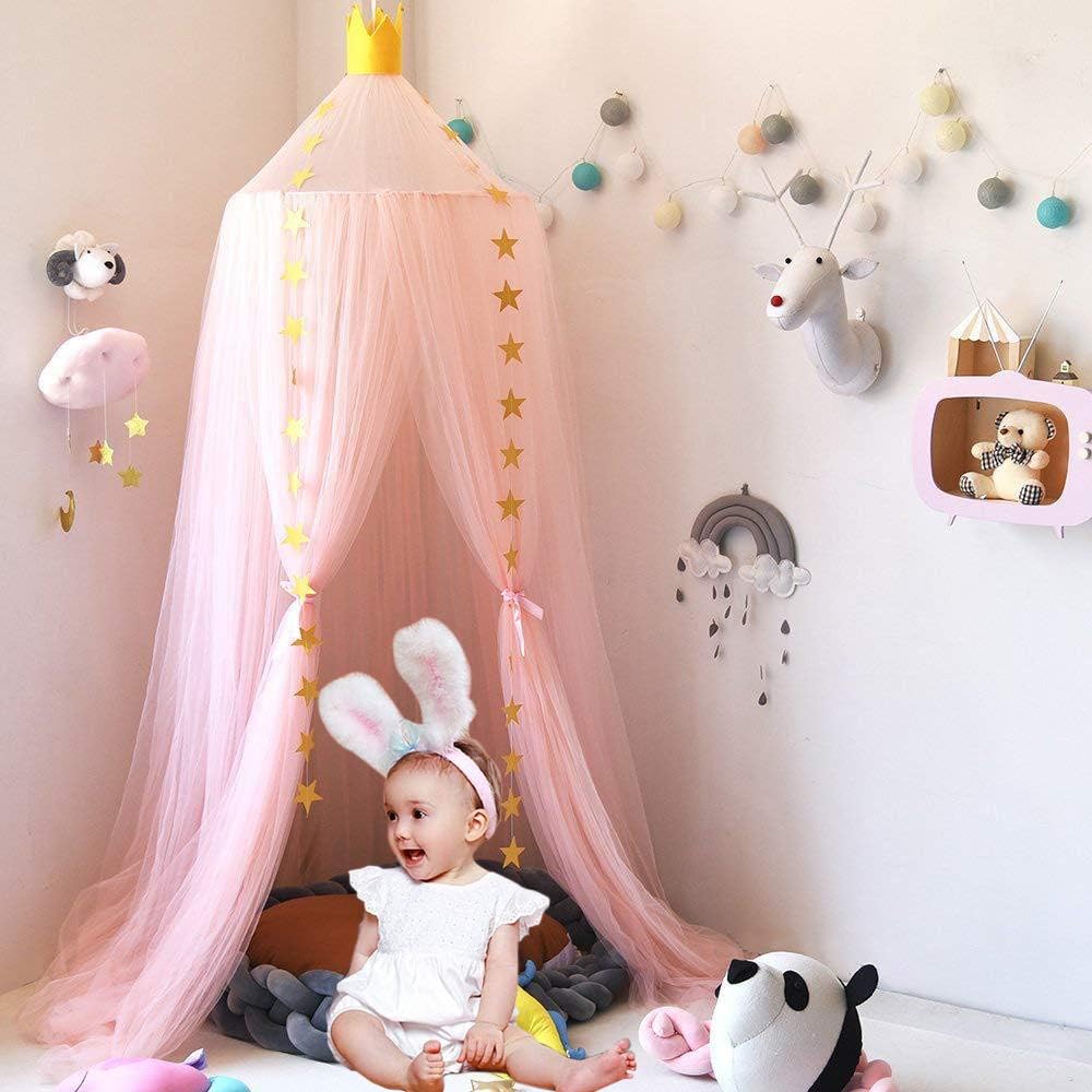 KLUFO Bed Canopy Premium Yarn Play Tent Bedding for Kids Playing Reading with Children Round Lace Dome Netting Curtains Baby Boys and Girls Games House