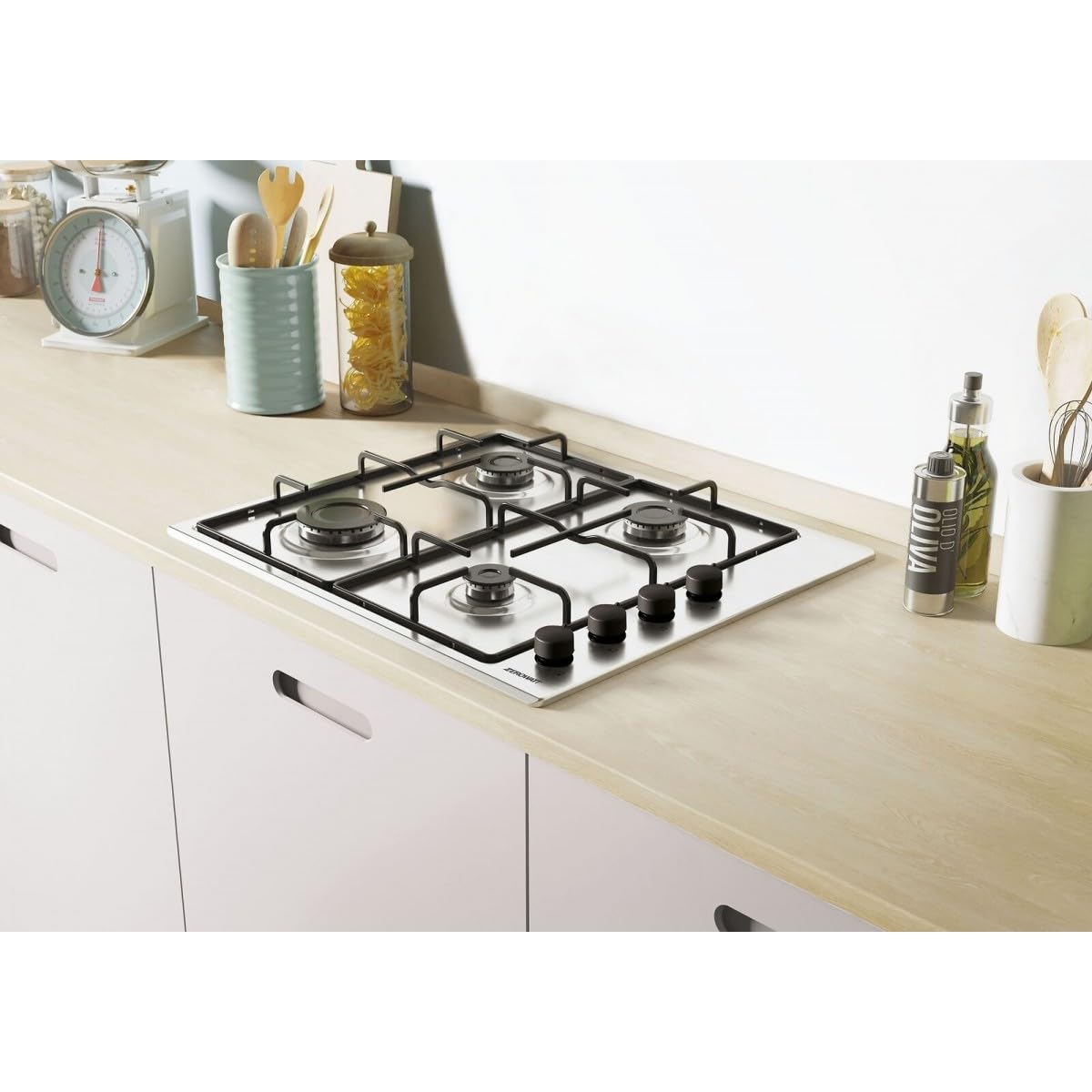 ZEROWATT Piano Cottura ZHW6LCX/1 4 Fuochi a Gas con Controlli Laterali Lunghezza 60 Cm Colore Inox