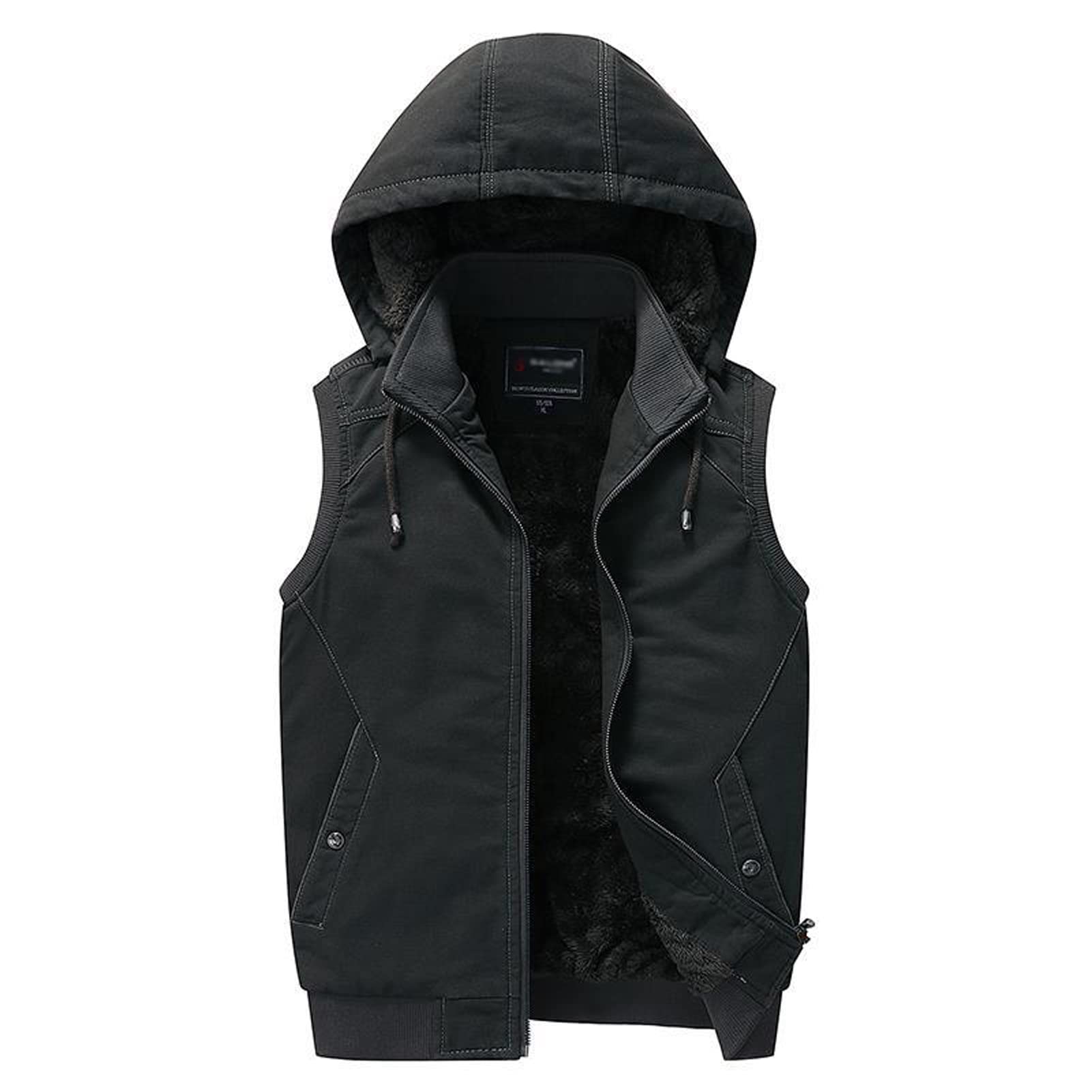 Hombre de Invierno con Capucha Fleece Gilet Chaleco Outwear Outwear Outdoor Casual Stand-up Collar Cardigan Cálido Carga Chaleco Hombre Cremallera Chaqueta Abrigo to Armygreen-L
