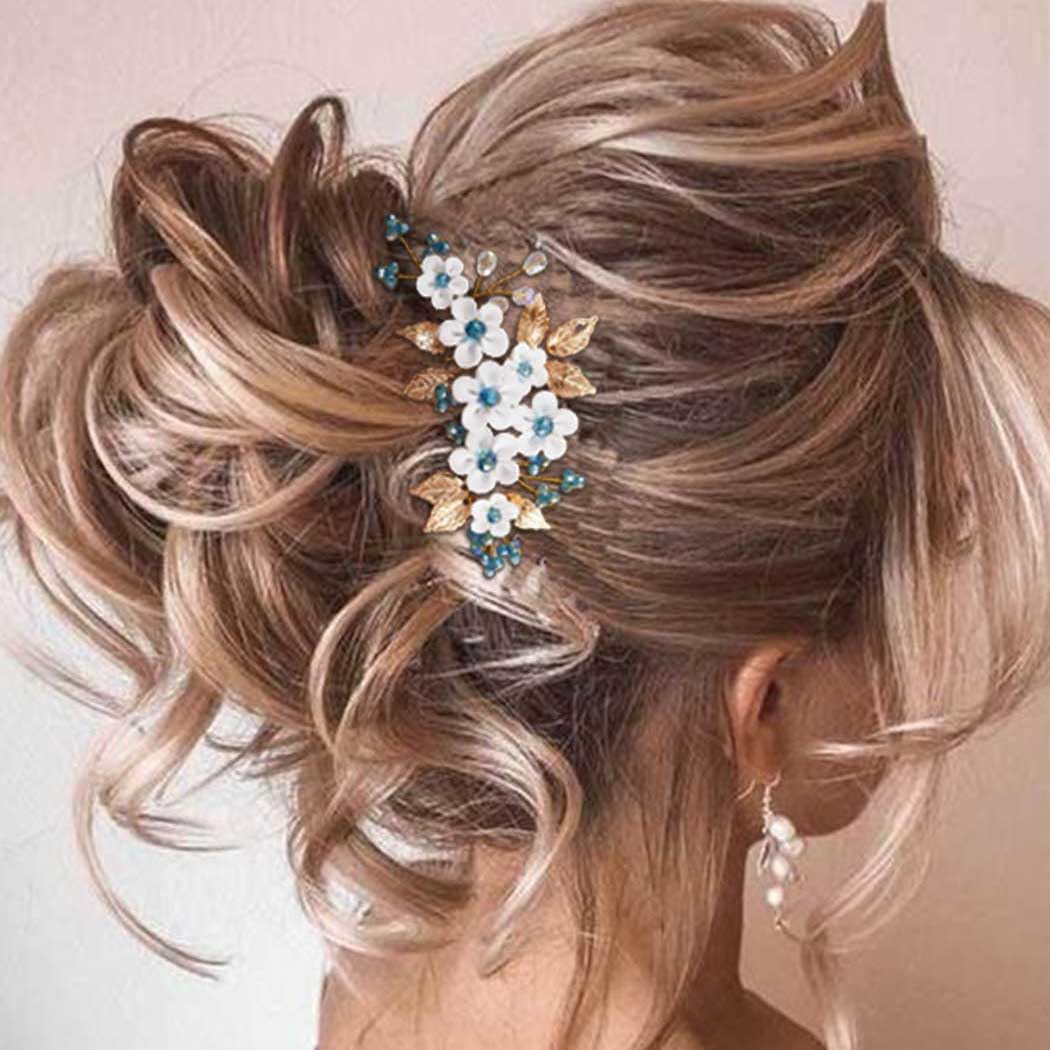 Ushiny Flower Wedding Hair Comb Gold Hair Accessories Rhinestone Bridal Hair Piece Prom Side Comb for Women and Girls - Image 4
