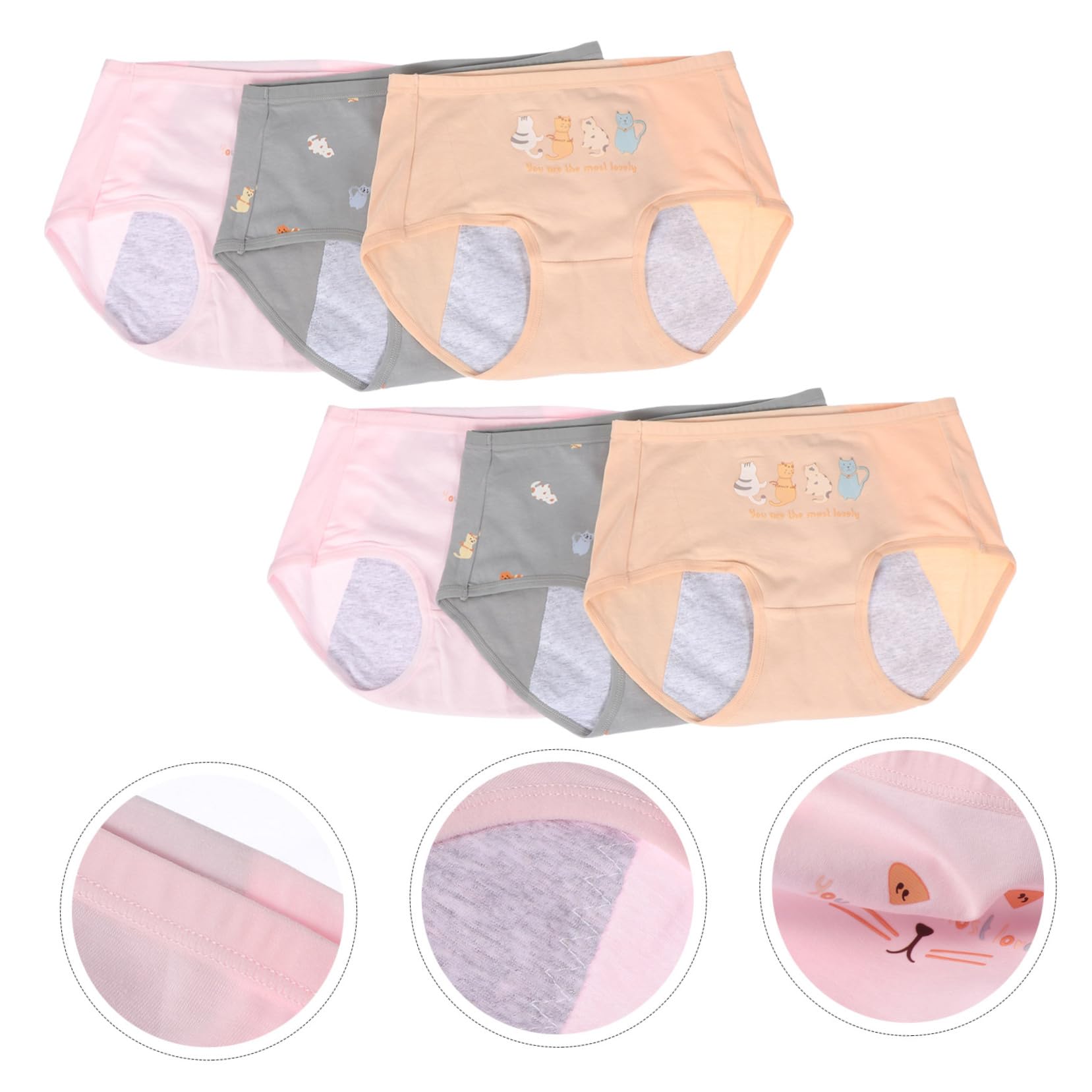 Bragas Menstruales de Algodón para Mujer, 6 Piezas M