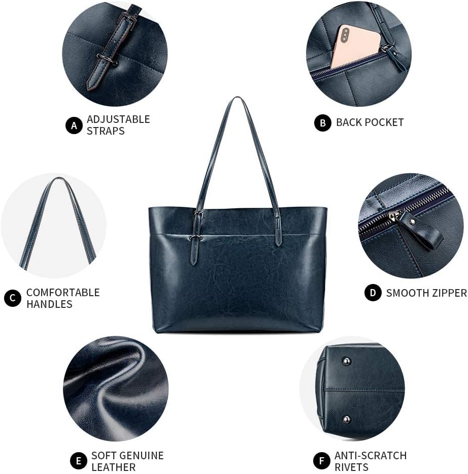 Kattee Vintage Genuine Leather Tote Shoulder Bag for Women Satchel Handbag with Top Handles - Image 5