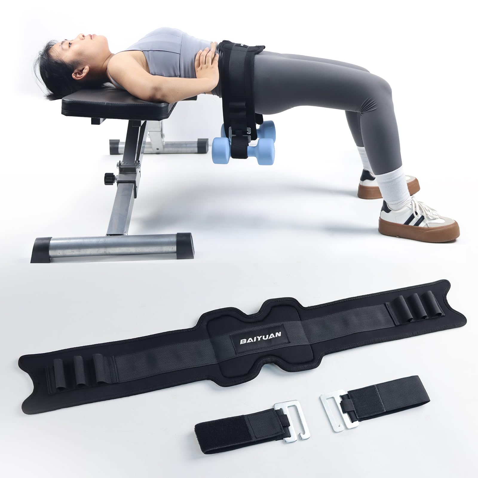 Hip Thrust Belt for Dumbbells - Adjustable, Ultra-Durable Booty Belt for Hip Thrust, with Closed-Design Weight Support Straps (Ultra-Stability)