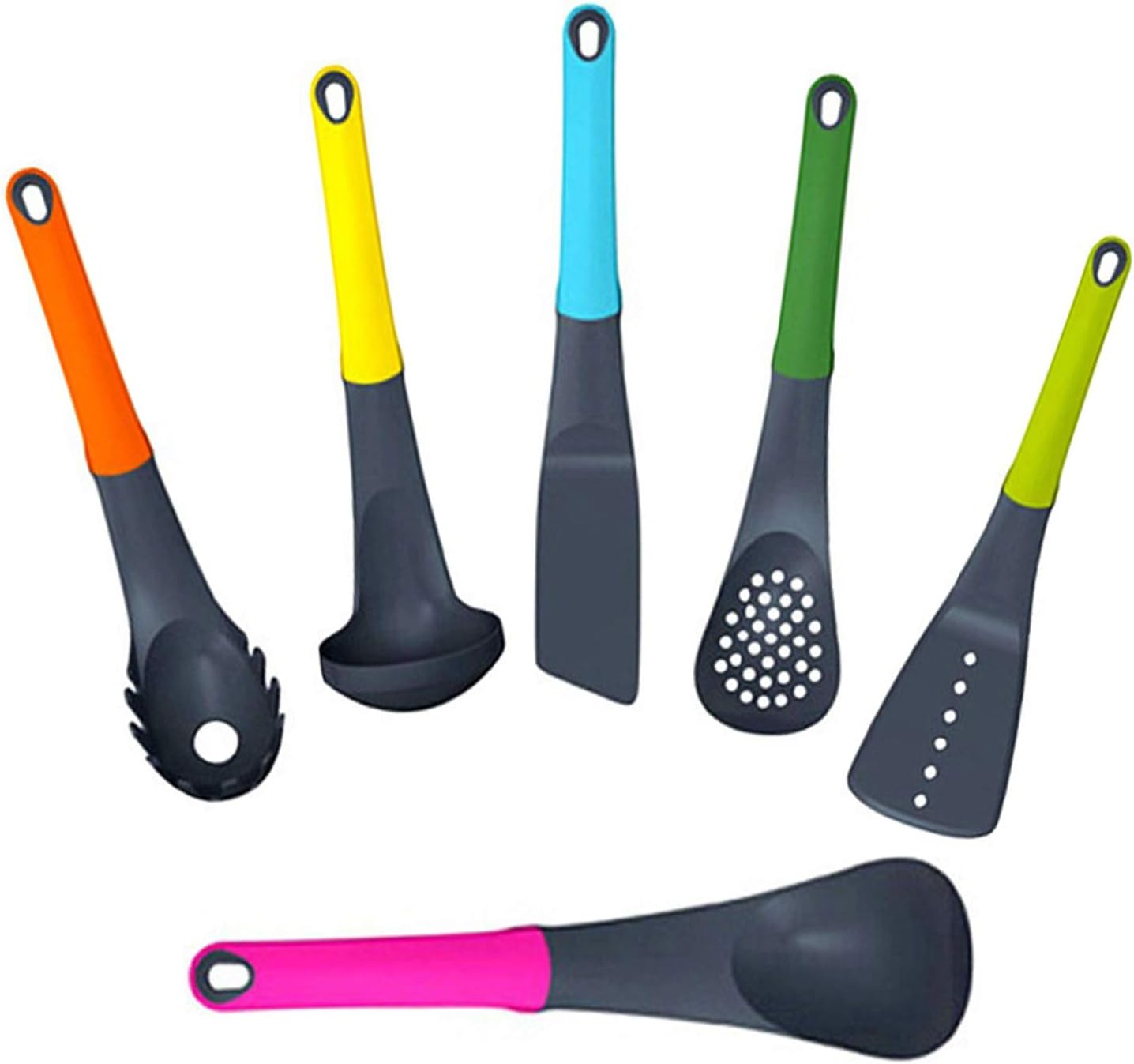 Kitchen Utensil Set Cooking Tools with Rotating Carousel Elevated Handles Gadget Set Heat Resistant Non-Stick Silicone Cookware 6 PCS