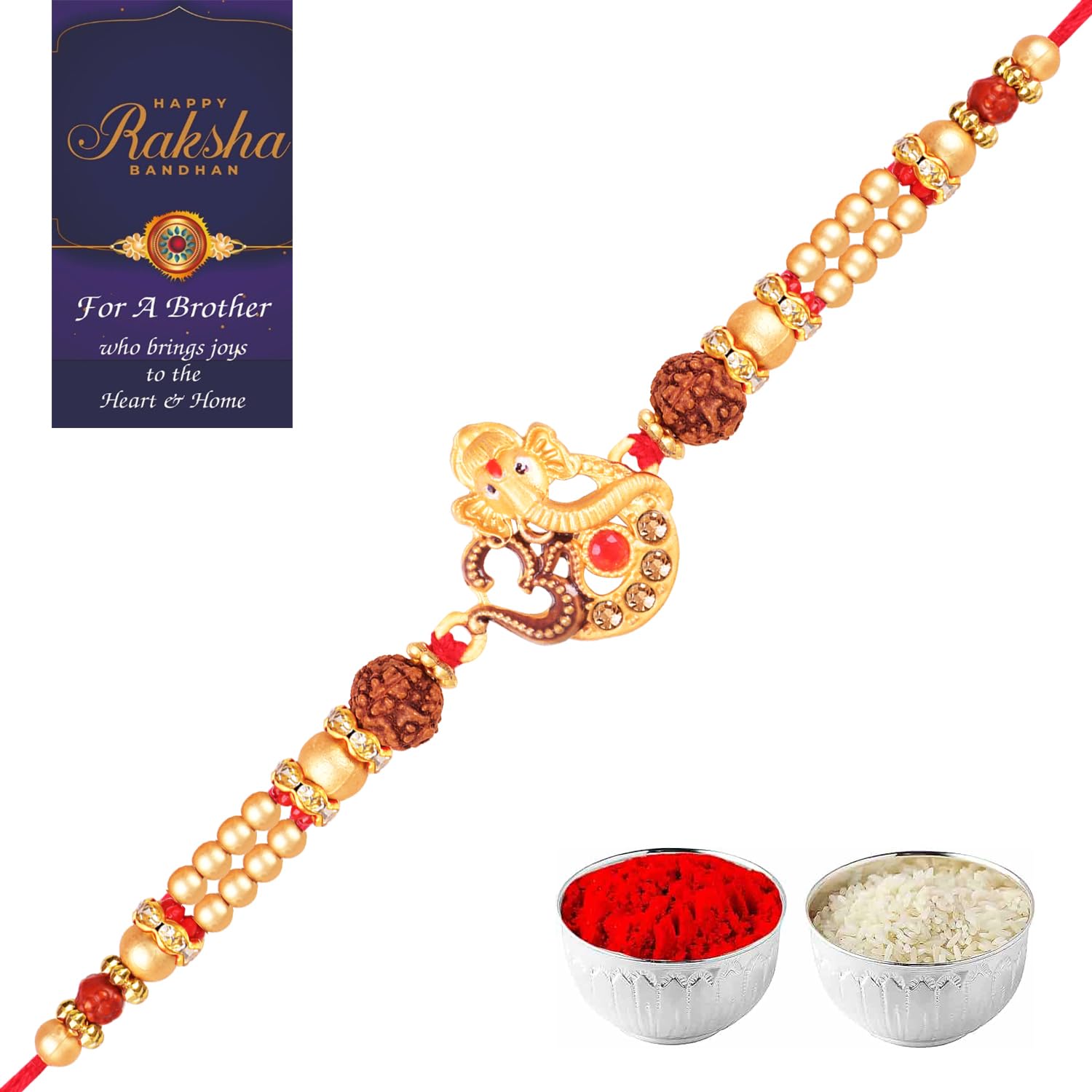 De Marquis Premium OM Ganesh Rudraksh Designer Rakhi (Pack of 1 Rakhi) For Brother, Bhabhi Kids - Kundan Elegant Mauli Thread Rakhi For Brother Bhaiya/Rakhi For Bhabhi/bhaiya bhabhi Gift (B0D9NWH334) Amazon Price History, Amazon Price Tracker