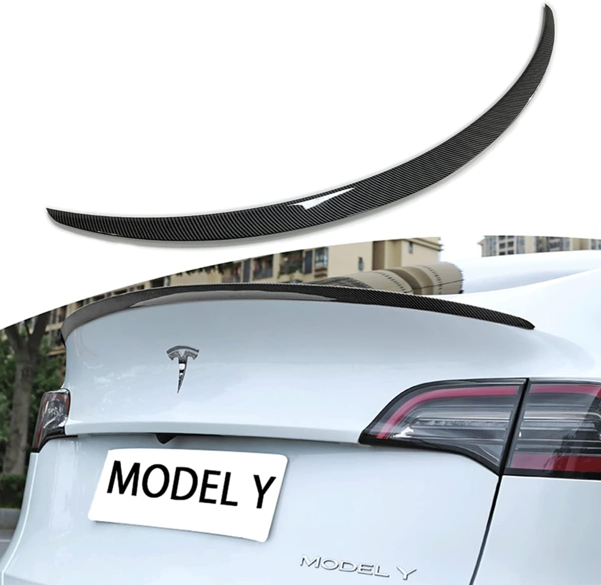 for Tesla Model Y Rear Spoiler Wings ABS for 2020-2024 Tesla Model Y Trunk Lip Tail Wing Rear Trunk Lid (OEM Spoiler, Carbon Fiber)