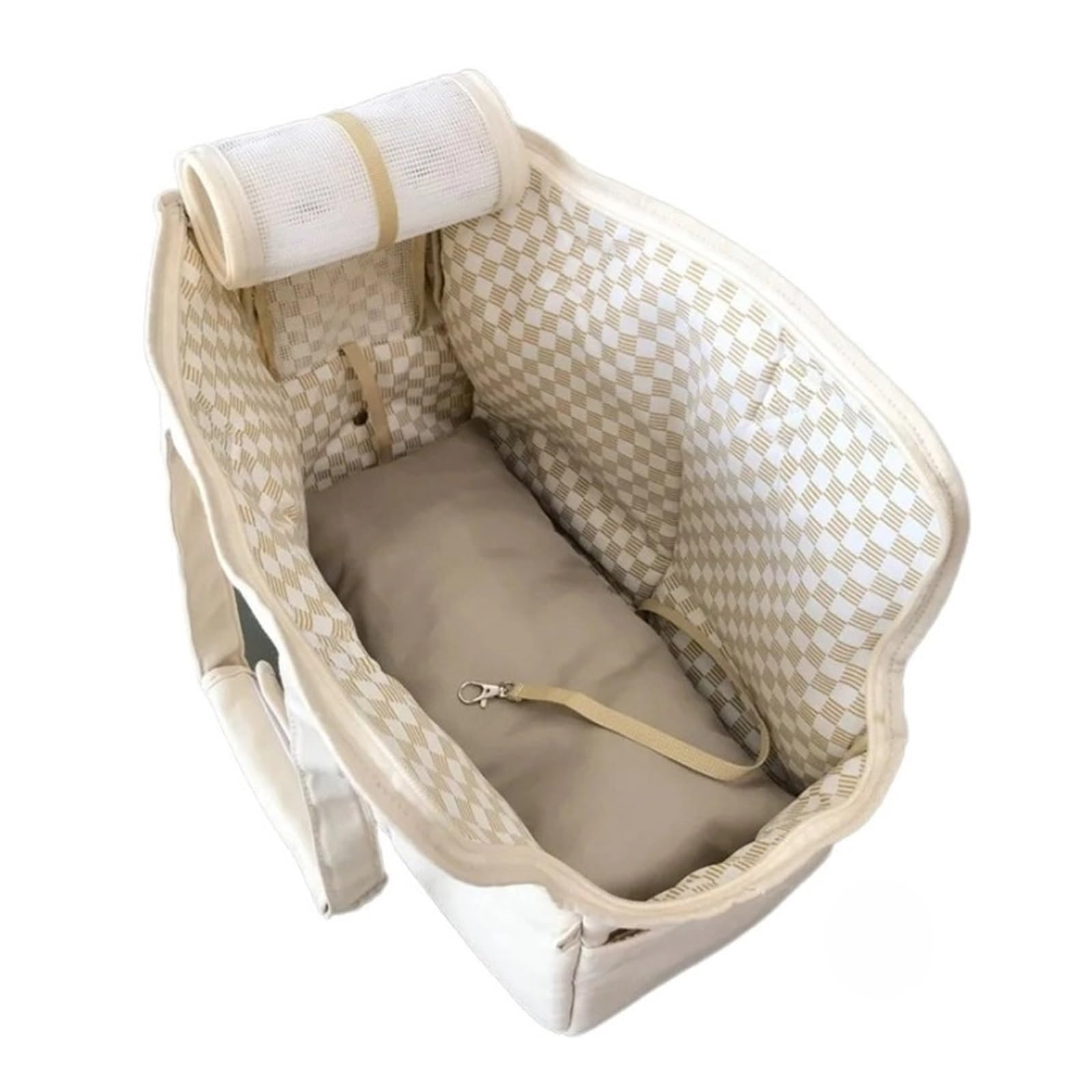 Bolsa portátil de lona para perros, bolsa de hombro para mascotas, gato, asiento de coche, cama, cinturón de seguridad, suministros para perros chihuahua (S8601 beige)