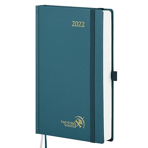 POPRUN Diary 2022 Page A Day Hardback - Daily Planner 2022 Day per Page with Appointments - Diary 2022 Day to Page with Note &amp; Contact Pages, Inner Pocket - Pacific Green