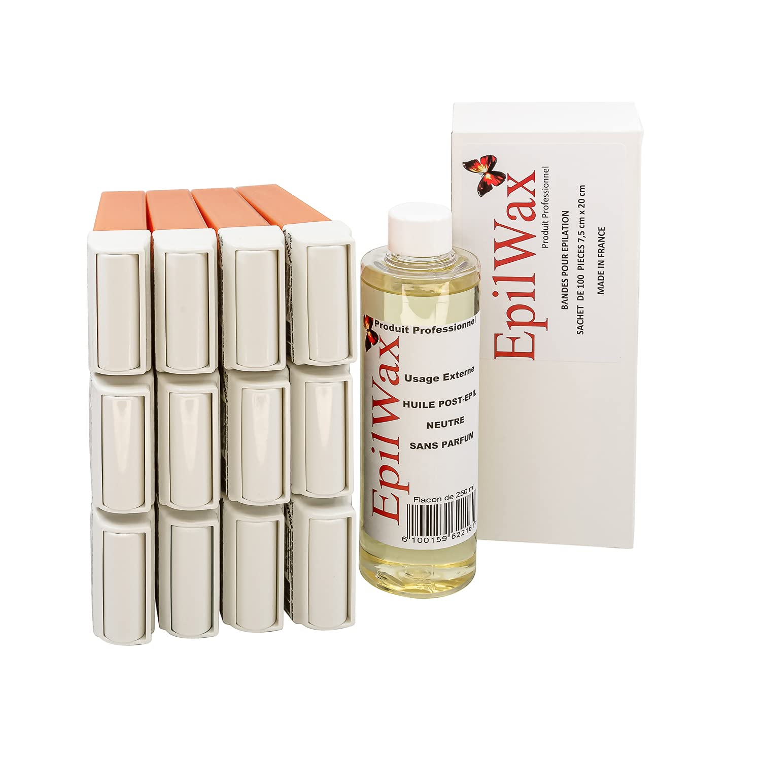 EpilWax - Lot de 12 x Roll On Cire Epilation à l'Argan + 100 x Bandes d'Épilation + Huile après Épilation - Jambes, Aisselles, Corps - Facile à étaler et à Retirer