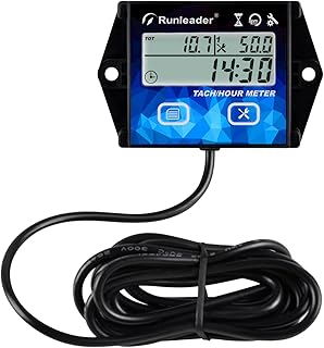 Runleader Digital LCD Tach/Hour Meter,Maintenance Reminder,Multiple Display with Backlight for Garden Tractor Wood Splitter Brush Cutter Generator Compressor ATV Paramotor Outboard Motor Motorbike.