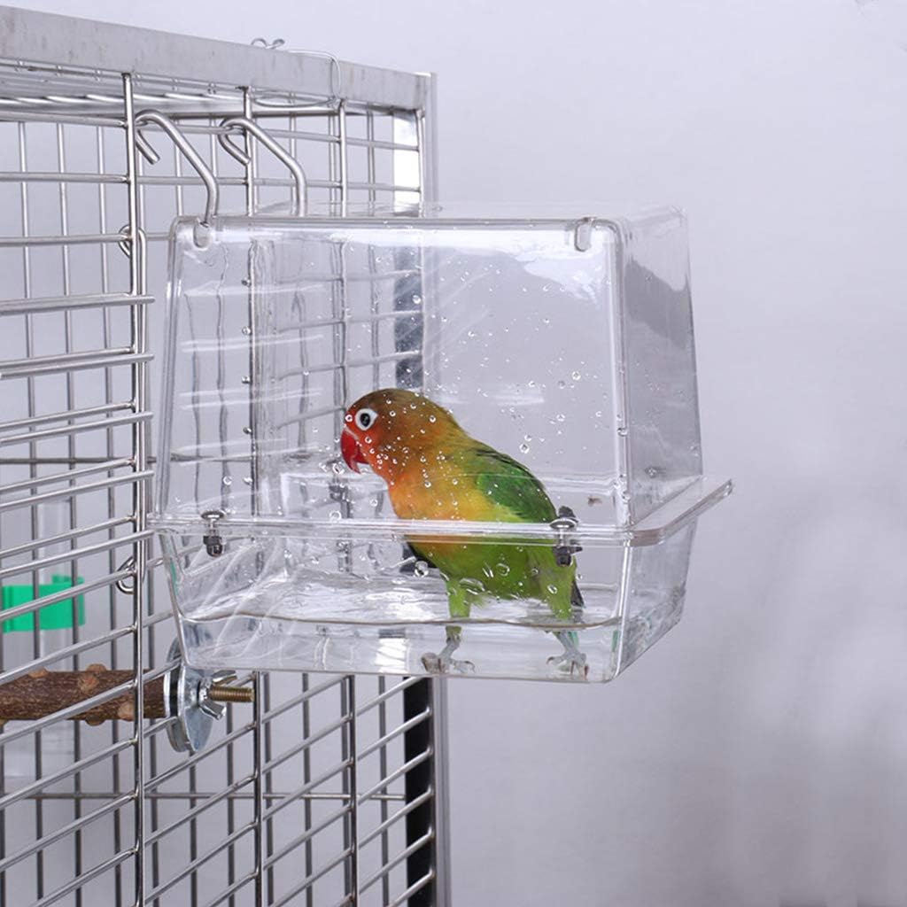 Upgraded Hanging Bird Bath Bird Bathtub Cube Bath Shower Box Bowl Household Hanging Cage Tool for Little Parrot Toys African Grey for Small Parrots Large Birds Conure Macaw Parrot Toys Parts