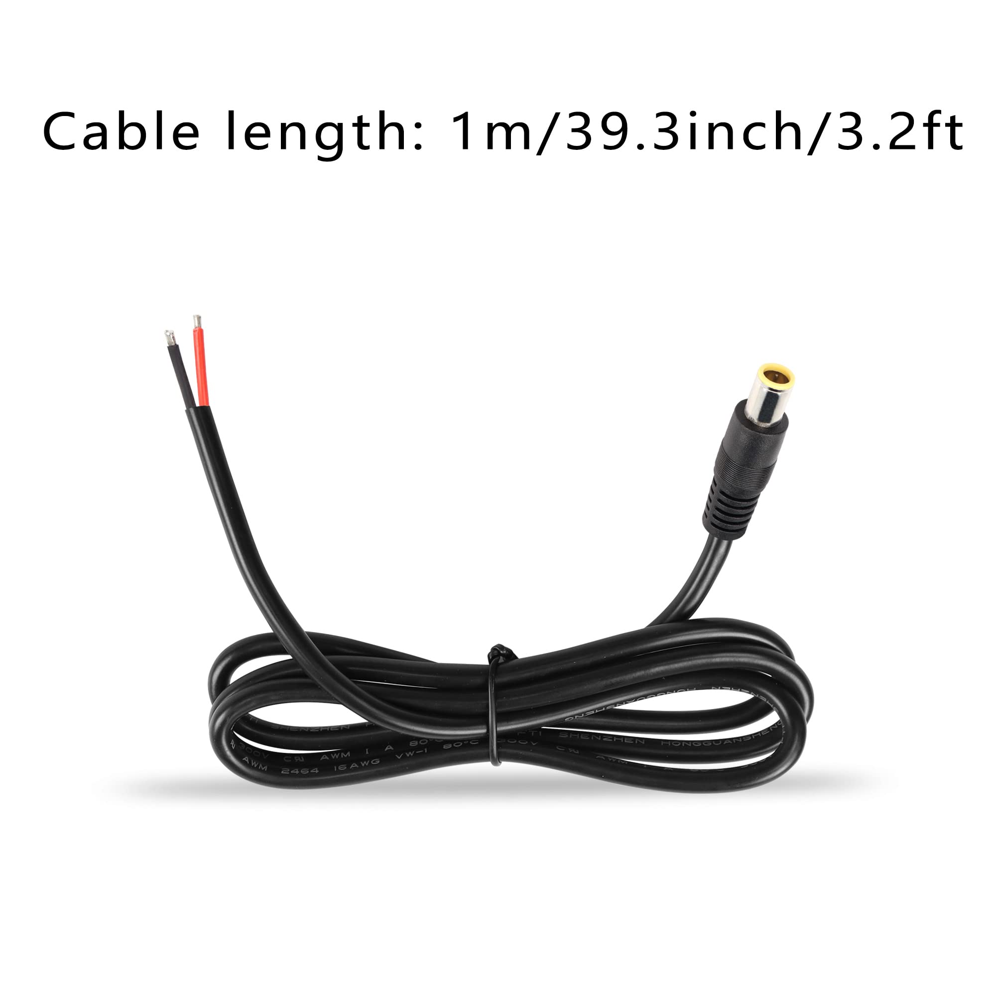 2 Pezzi Cavo Di Alimentazione DC7909 Maschio 12V 16AWG Con Connettore 7.9x5.5mm – Filo Nudo Pre-stagnato, 30 Cm