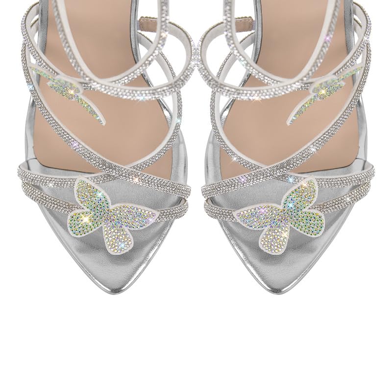 blingqueen Glitzer Sandaletten Stiletto Römersandalen mit Strass Schmetterling High Heels