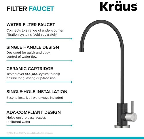 Miniatura 9 de KRAUS Purita Grifo de filtro de agua potable de una sola manija para ósmosis inversa o sistema de filtración de agua en acero inoxidable sin