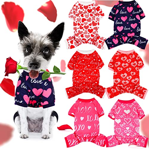 6 Pack Valentines Dog Pajamas Soft Heart Pattern Dog Clothes Jumpsuit Costumes for Small Medium Large Puppy Cat Valentines Party Cosplay(Medium)