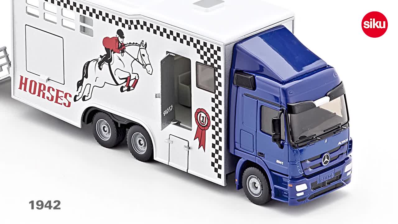SIKU 1942, Pferdetransporter, 1:50, Metall/Kunststoff, Blau/Grau, Inkl. 2 Spielzeug-Pferden, Abnehmbares Dach – Bild 7
