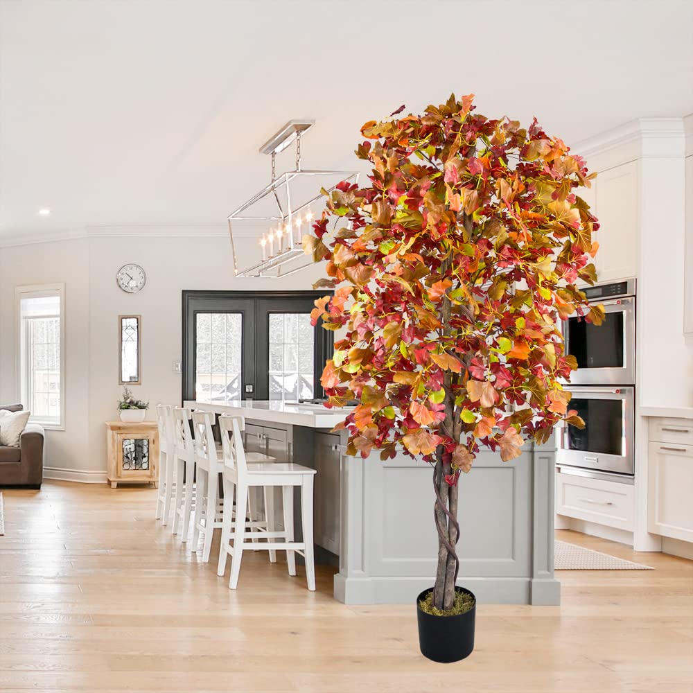 Decovego Ginkgo - Árbol de ginkgo artificial con madera real, 180 cm, decoración de interiores, planta de arte como real en maceta