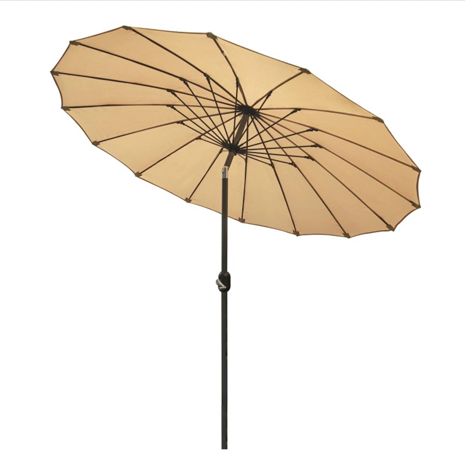 250 cm Shanghai Garden Parasol, Regulowany, Odchylany Parasol Zewnętrzny, z Korbą, 16 Żeber, Aluminiowy Słup, Ochrona UV50+(Khaki)