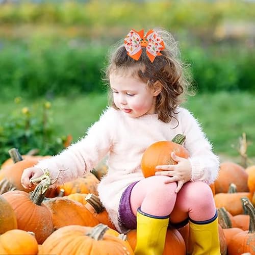Miniatura 4 de Pinzas de lazo para el pelo de pavo de Acción de Gracias para niñas, calabaza naranja, moño, cocodrilo, pasadores, pasadores para el día de gracias,