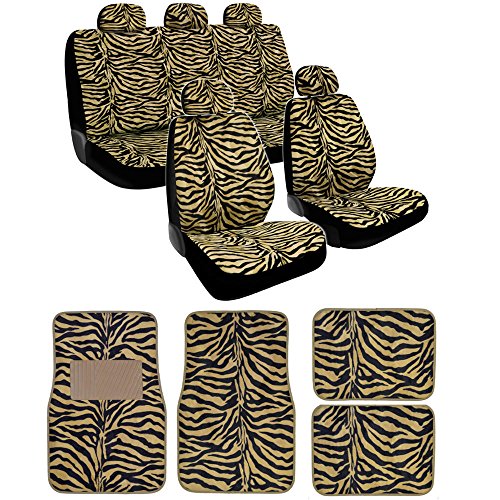 BDK Beige Zebra Seat Covers & Floor Mats Set Fur Print Complete - Full Set, Universal Fit