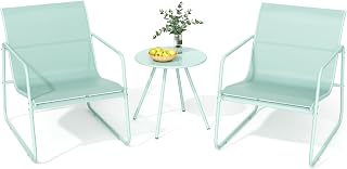 Pamapic Gartenmöbel Set, 3-teiliges Balkonmöbel Set, Bistrotisch mit 2 Stühlen, Atmungsaktiver Textilene-Stoff, Bistroset für Garten, Balkon, Veranda, Terrasse, Outdoor, Grün