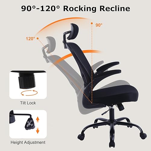 Miniatura 8 de Paquete de 2 sillas de oficina ergonómicas de escritorio, altura ajustable con ruedas, soporte lumbar de malla giratoria para computadora, silla de