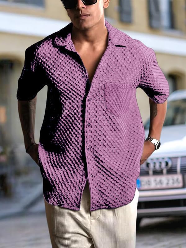 Image of Pinkmint Bubble Textured Shirt for Men ll Half Sleeve Stylish Button Down Shirt's ll Men's Pocket Shirt (Pack of 1)