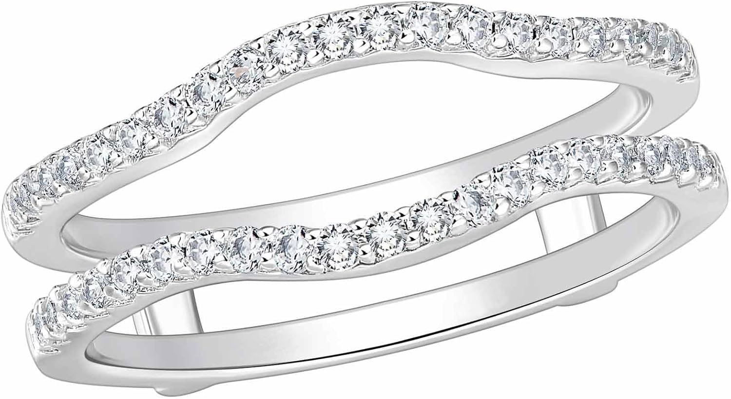 SHELOVES Curved Ring Guard Enhancer Cubic Zirconia Stack Wrap for Engagement Ring White Gold Plated 5-10
