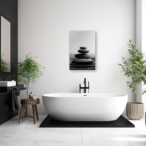 Miniatura 5 de DOARTDO Lienzo de piedra zen para pared, diseño de piedras de spa en blanco y negro, marco moderno de meditación espiritual, decoración de baño