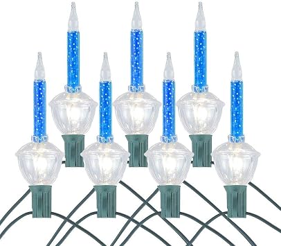 Novelty Lights 7 Bulb Christmas Bubble Light Set, Blue Liquid & Glitter | Vintage 6 Feet Lights With Clear Bases, 5 Watt E12 C7 Bulbs For Indoor Christmas Trees & Nostalgic Holiday Home Decor