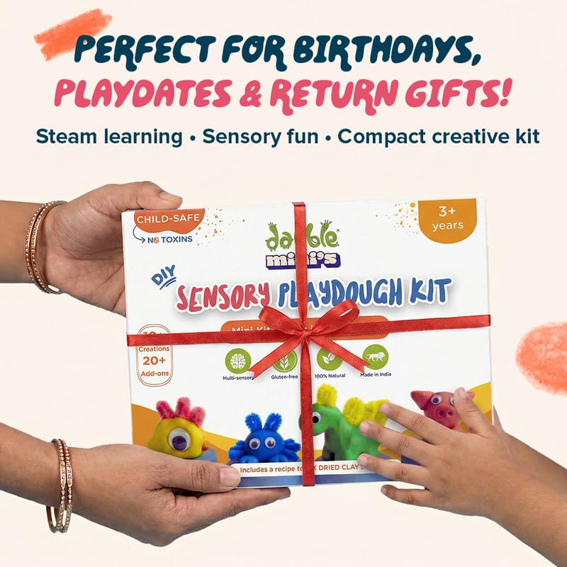 Image of dabble mini's Sensory Playdough Kit - Non-Toxic Playdough Set | 100% Natural | Taste-Safe | Gluten-Free | Creative Skill-Building | Art & Craft Kit | Birthday Gift for Kids 3+ Years
