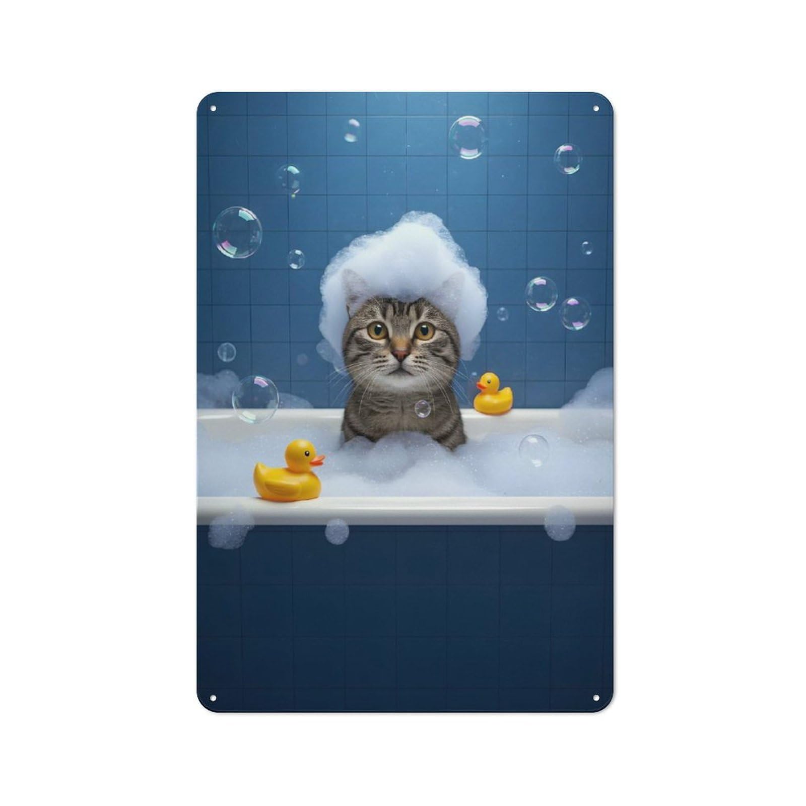 Junmoney Style-10 Classic Cat In Bathtub With Bubbles Metal Sign 30X20cm, Classic Pub Decor For Diner, Restaurant, Shed Or Kitchen