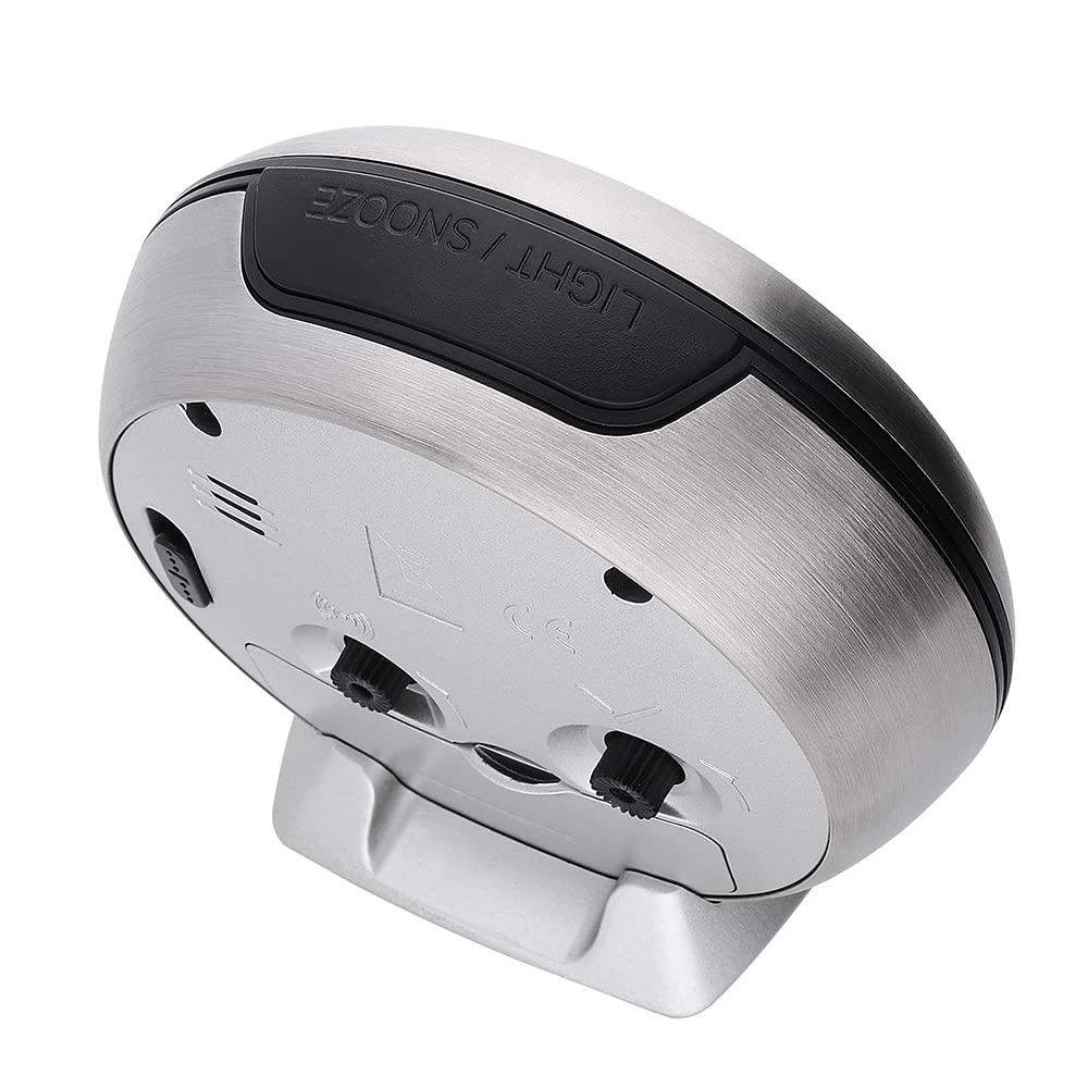 Prim Reloj Despertador analógico de Acero con LED, sin tictac, analógico, Retro, Grande, silencioso, analógico, Funciona con Pilas, Alarma de repetición de Alarma, Color Plata/Rosa, pequeño/Normal
