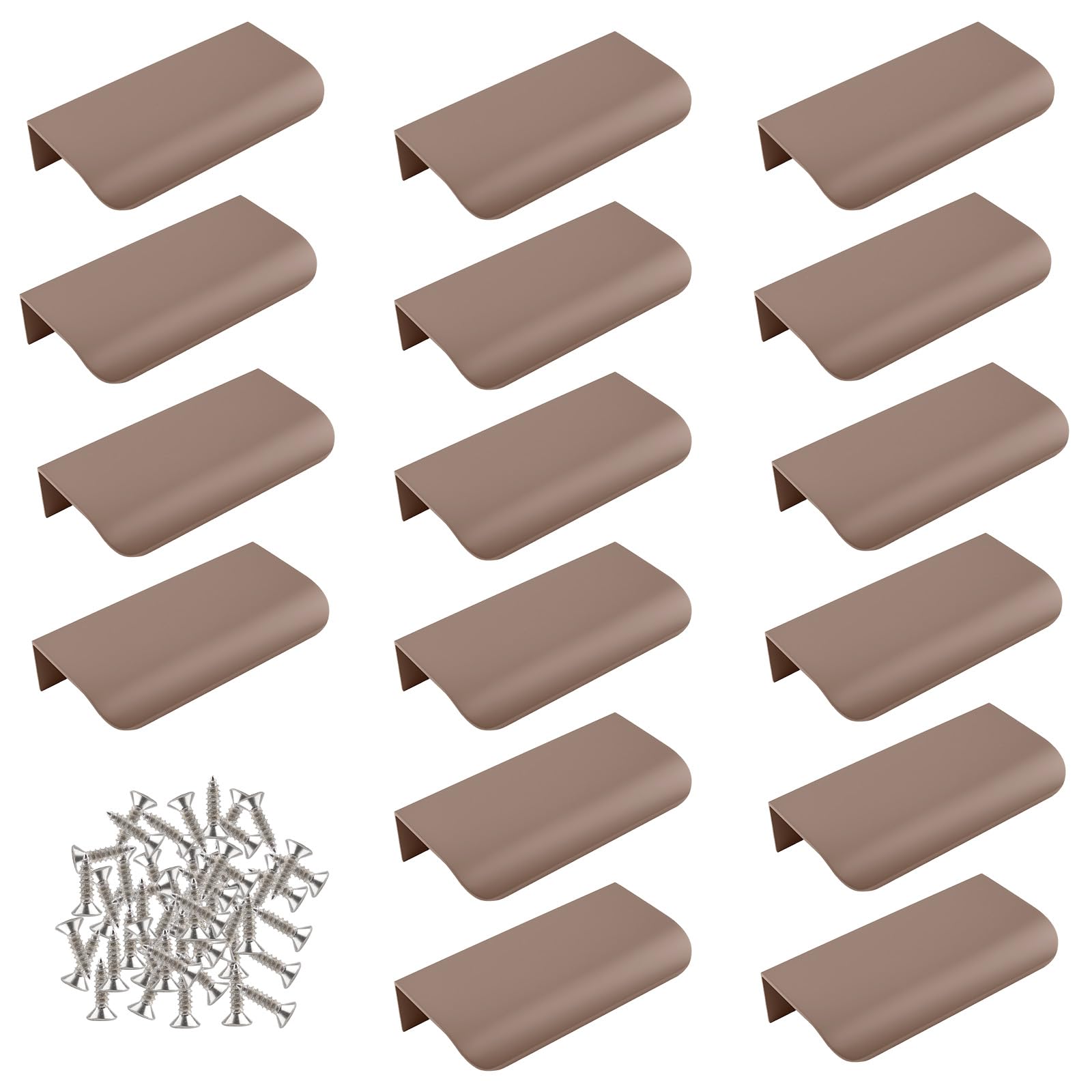 MOROBOR Finger Edge Pull, 16pcs Concealed Handle Modern Style Drawer Handles, Curved Aluminum Alloy Invisible Handle for Cabinet Hardware Drawer,80mm/Brown — image 1