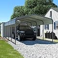 VEIKOU 12' x 20' Carport, Upgraded Car Port with Heavy Duty Steel Roof, Metal Carport Kit for Auto, Cars, Grey