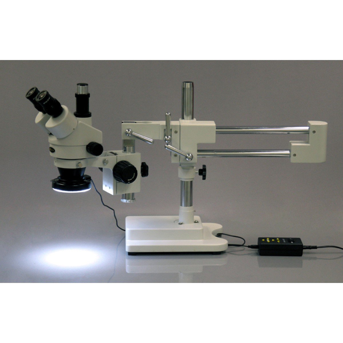 AmScope SM-4TY-144A 7X-90X - Microscopio estéreo Trinocular (4 Zonas, 144 ledes, 7X-90X), Color Blanco